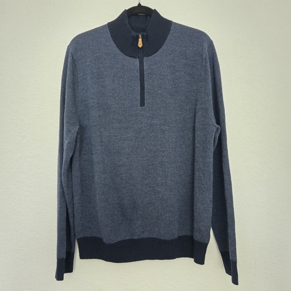 Brooks brothers L Extra‎ Fine Merino Wool 1/4 Zip Blue Sweater